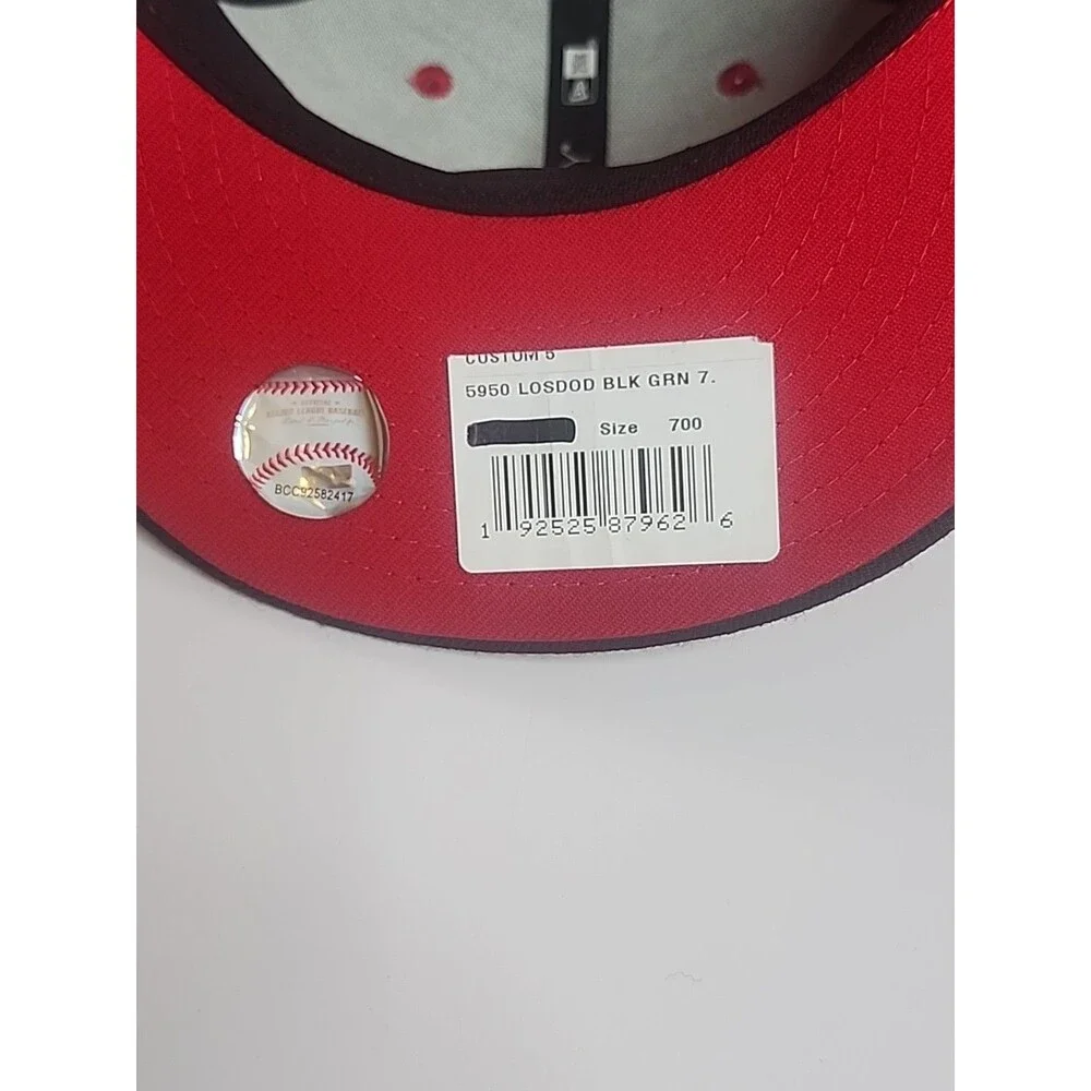 Los Angeles Dodgers New Era 59Fifty Cap Hat Size 7 Black W/ Green & Red Logo MLB